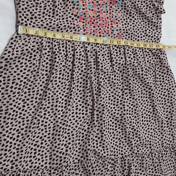 Savanna Jane Leopard Tiered Ruffle Embroidered Babydoll Dress Size M - Picture 10 of 12